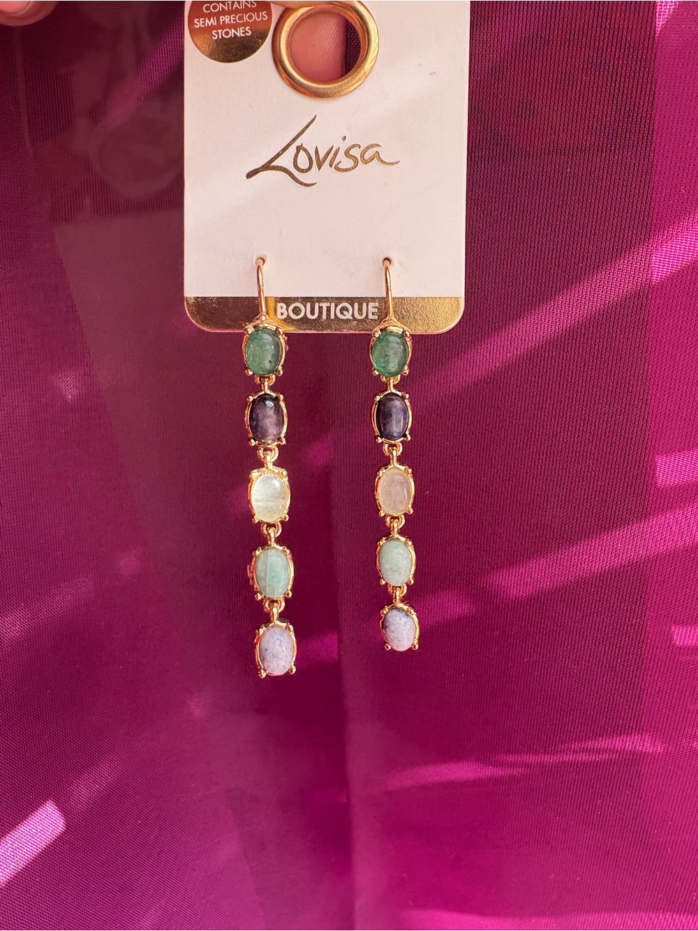 Multicolor Semi-Precious Stone Drop Earrings - Gold